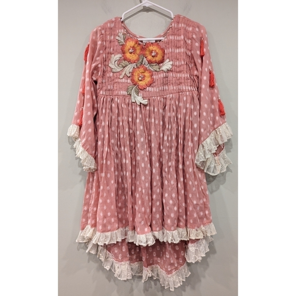 Cotton Ginny Pret-A-Porter Pink Pleated Ruffle Applique Dress Size XS